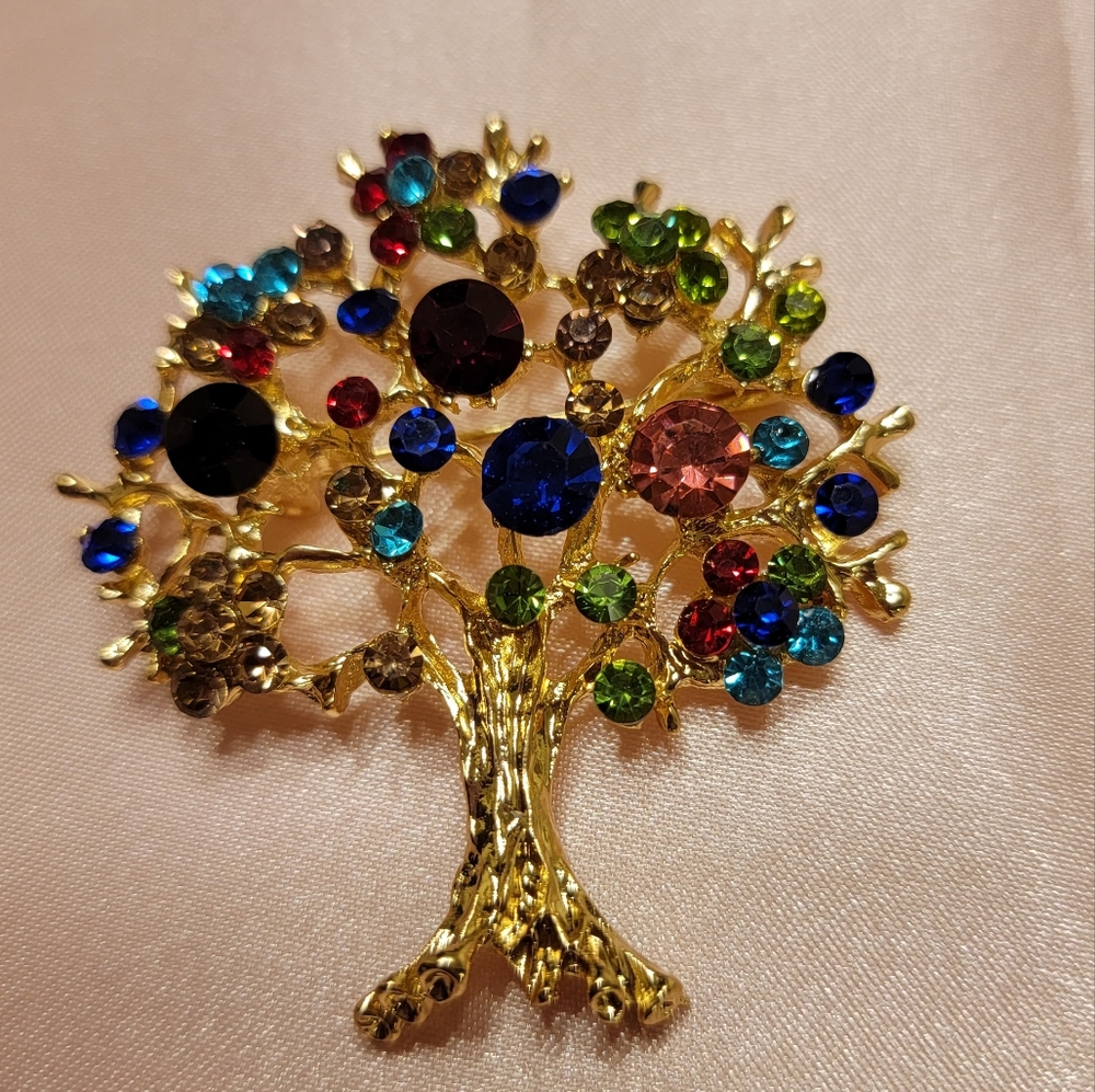 Multicolor Rhinestone Tree-Designed Brooches